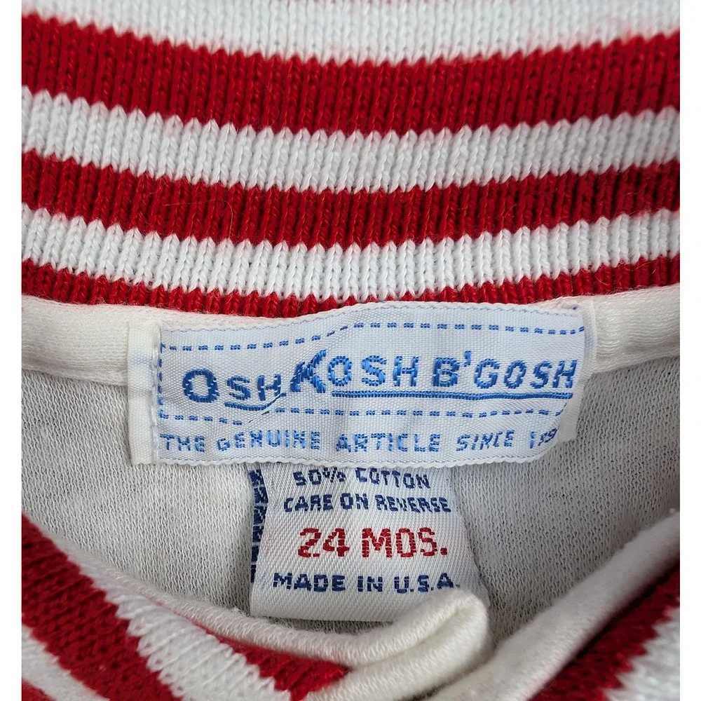Vintage OshKosh BGosh Polo Shirt Baby Boys 24M Red Ringer Preppy Retro Timeless